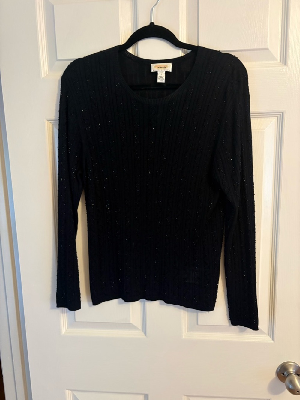 Talbots Black Long-Sleeve Sweater with Black Sequins, size medium petite